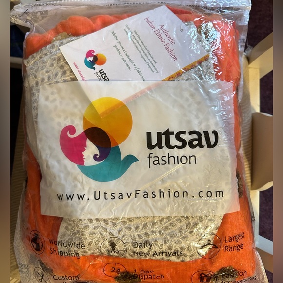 NWT Embroidered Net Pleated Lehenga in an Orange/Coral - Picture 3 of 12